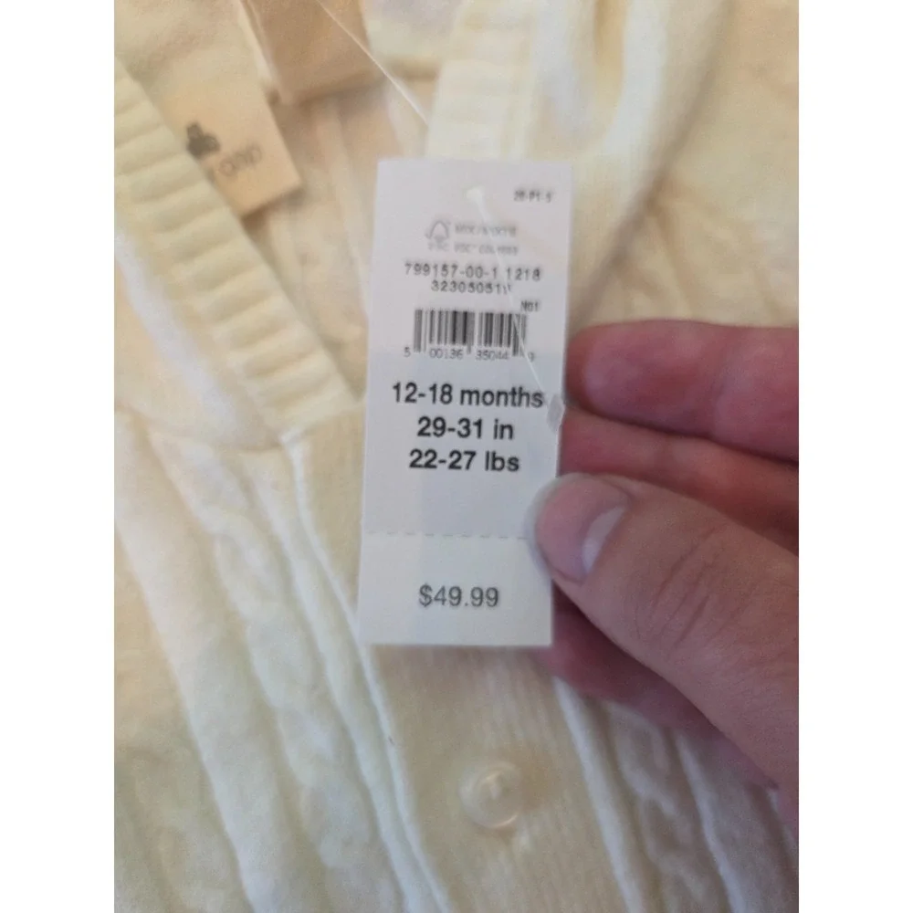 NWT Baby GAP CashSoft Cable-Knit Sweater One-Piece Hooded Button Infant 12-18m